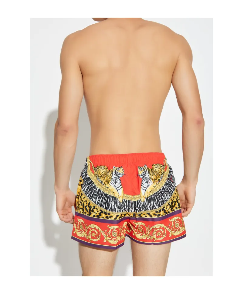 Tiger-Print Drawstring Swim Shorts