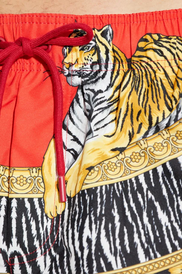 Tiger-Print Drawstring Swim Shorts