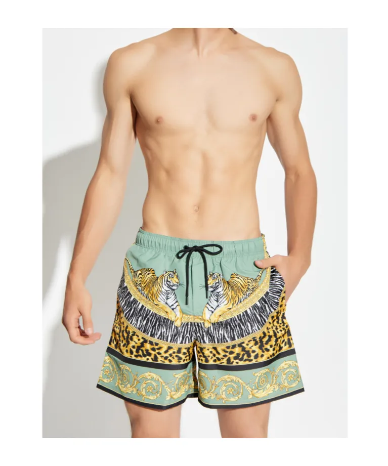 Tiger-Print Drawstring Swim Shorts