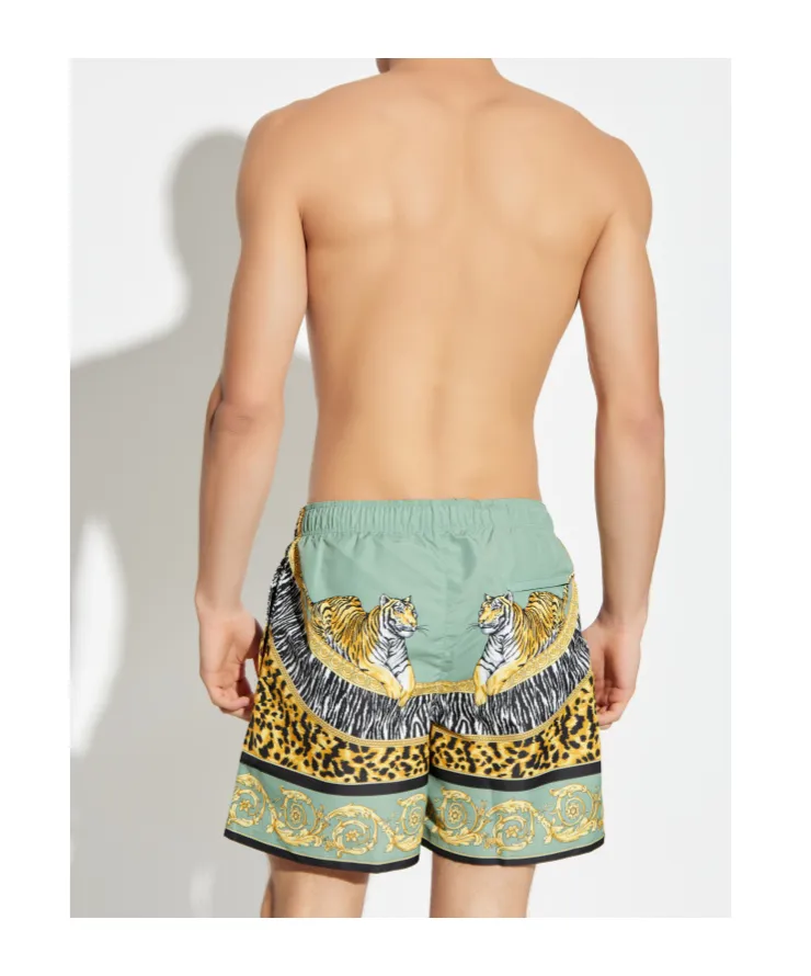 Tiger-Print Drawstring Swim Shorts