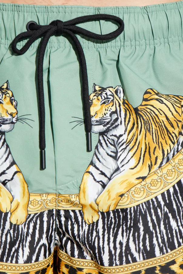 Tiger-Print Drawstring Swim Shorts