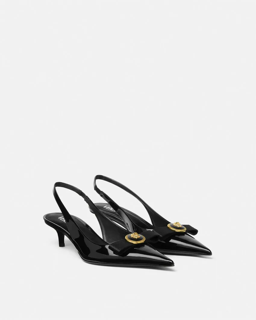 Gianni Ribbon Patent Slingback Pumps 45 Mm