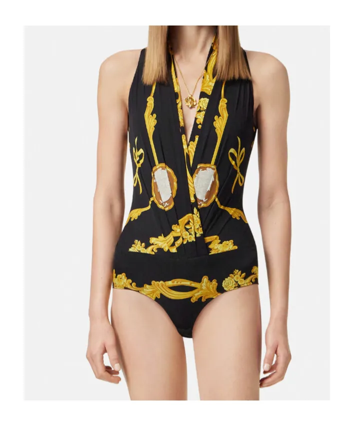 Barocco-Printed V-Neck Bodysuit
