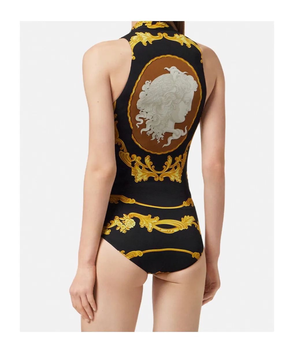 Barocco-Printed V-Neck Bodysuit