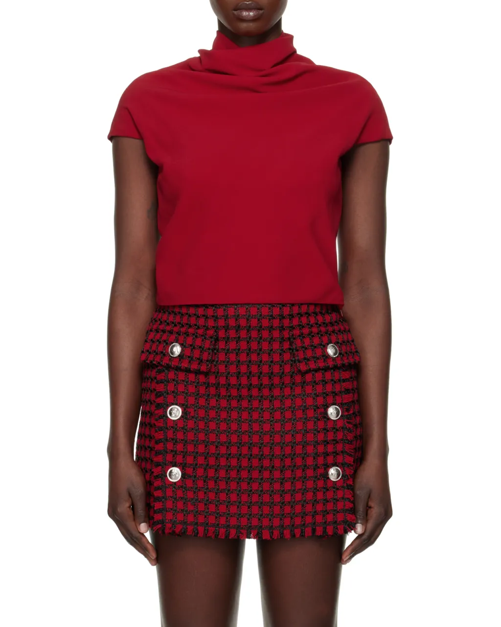 Draped Neck Short-Sleeved Blouse