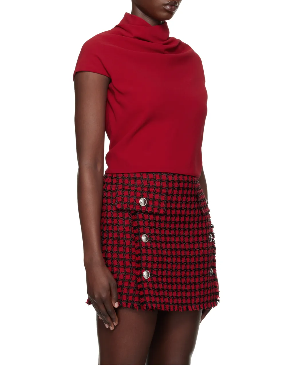 Draped Neck Short-Sleeved Blouse
