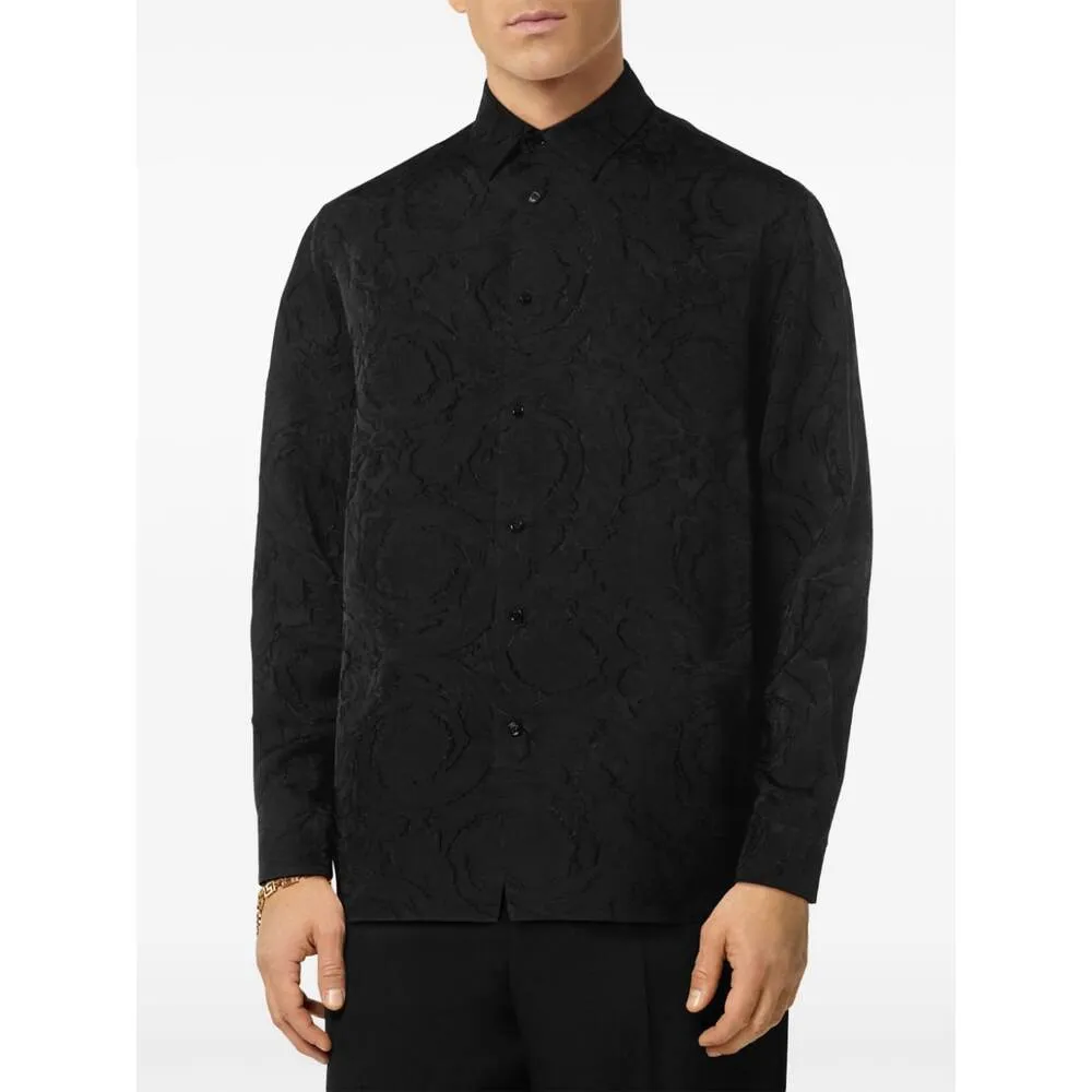 Patterned-Jacquard Long-Sleeved Buttoned Shirt