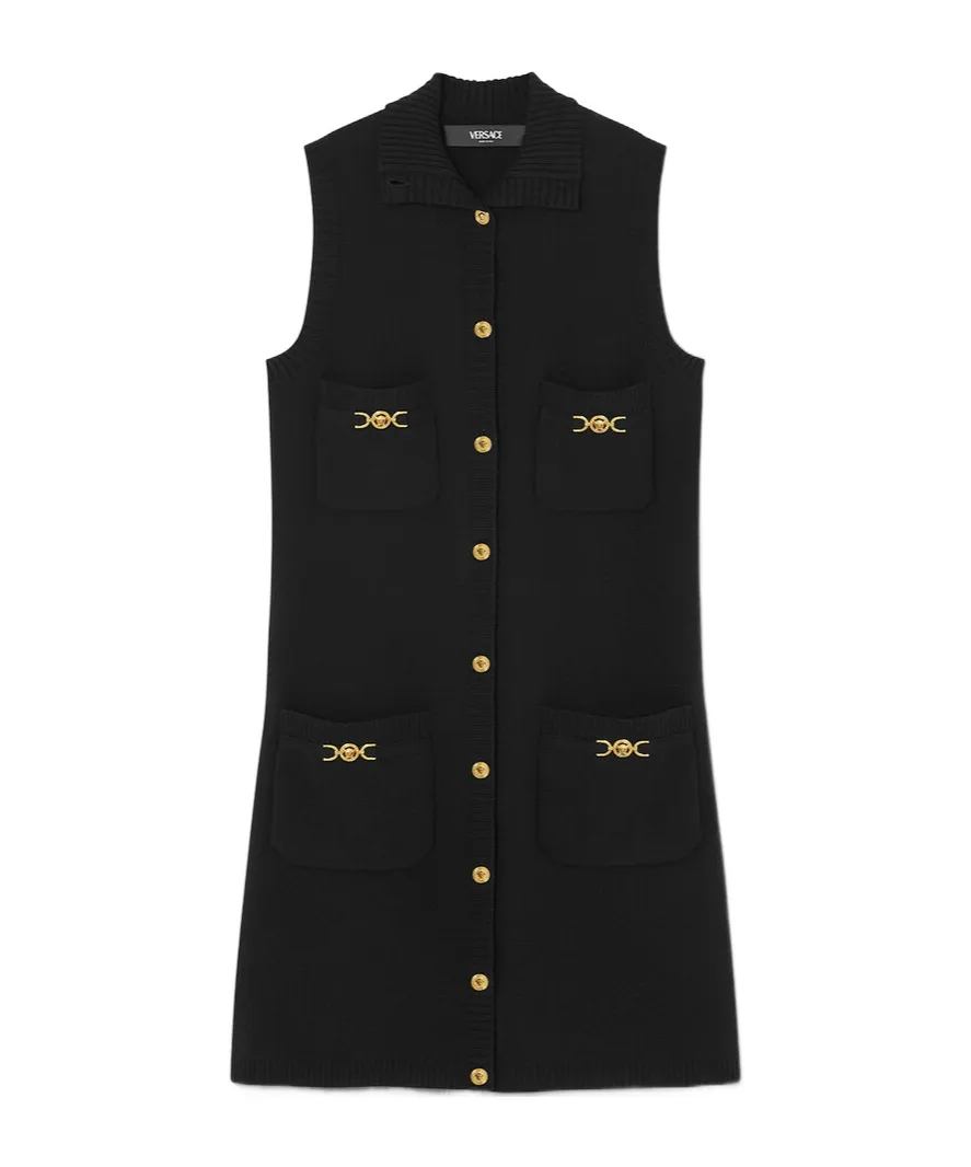 Sleeveless Button-Up Knitted Mini Dress