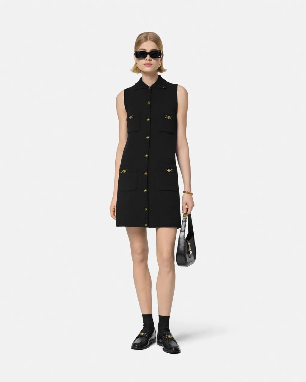 Sleeveless Button-Up Knitted Mini Dress