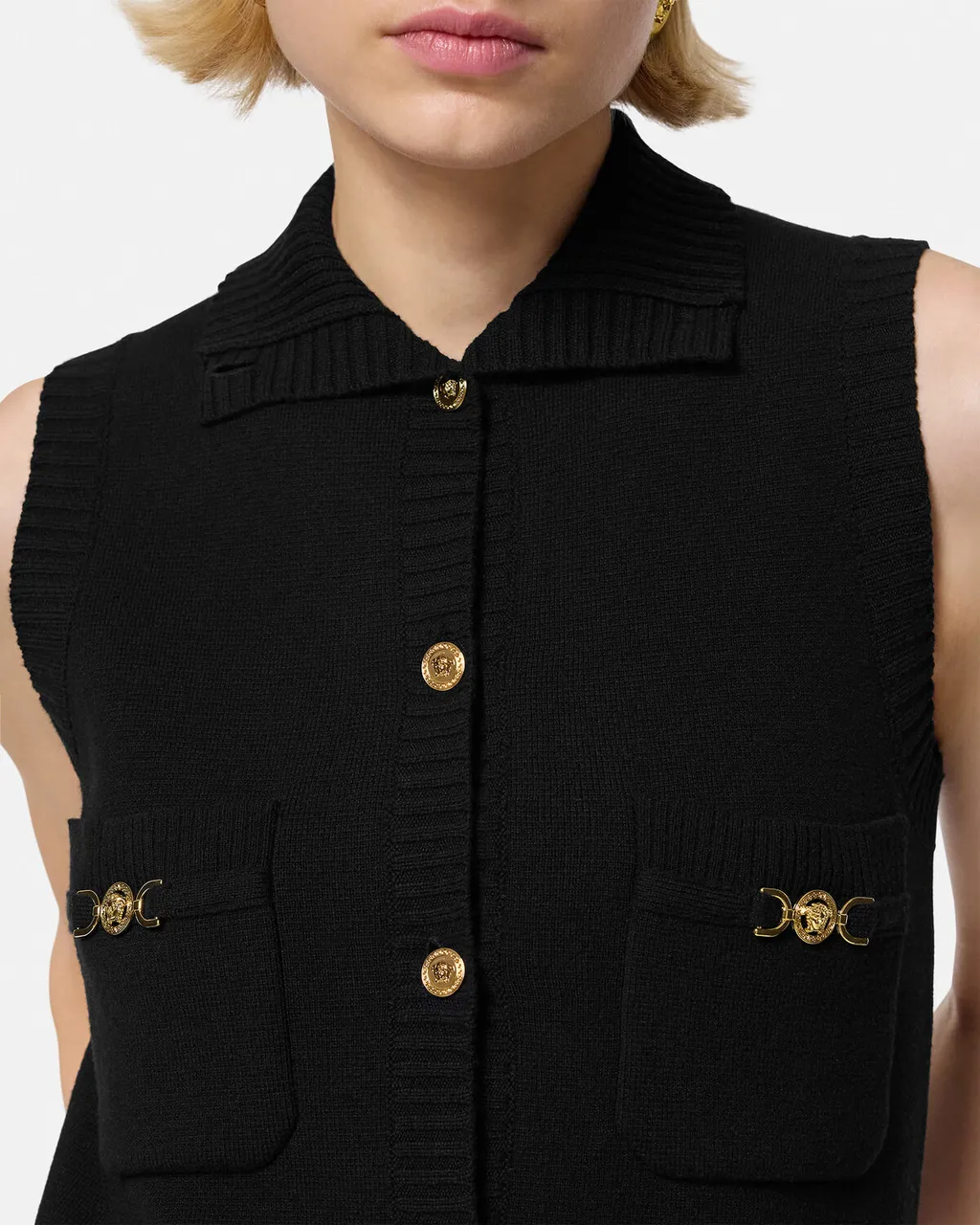 Sleeveless Button-Up Knitted Mini Dress
