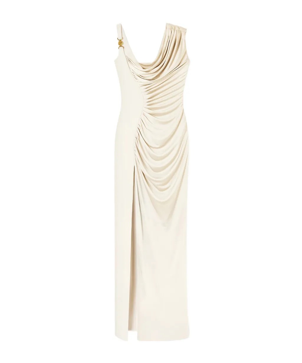 Medusa Head Logo Plaque Side-Slit Maxi Dress