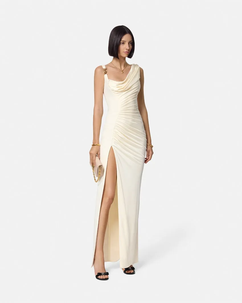 Medusa Head Logo Plaque Side-Slit Maxi Dress