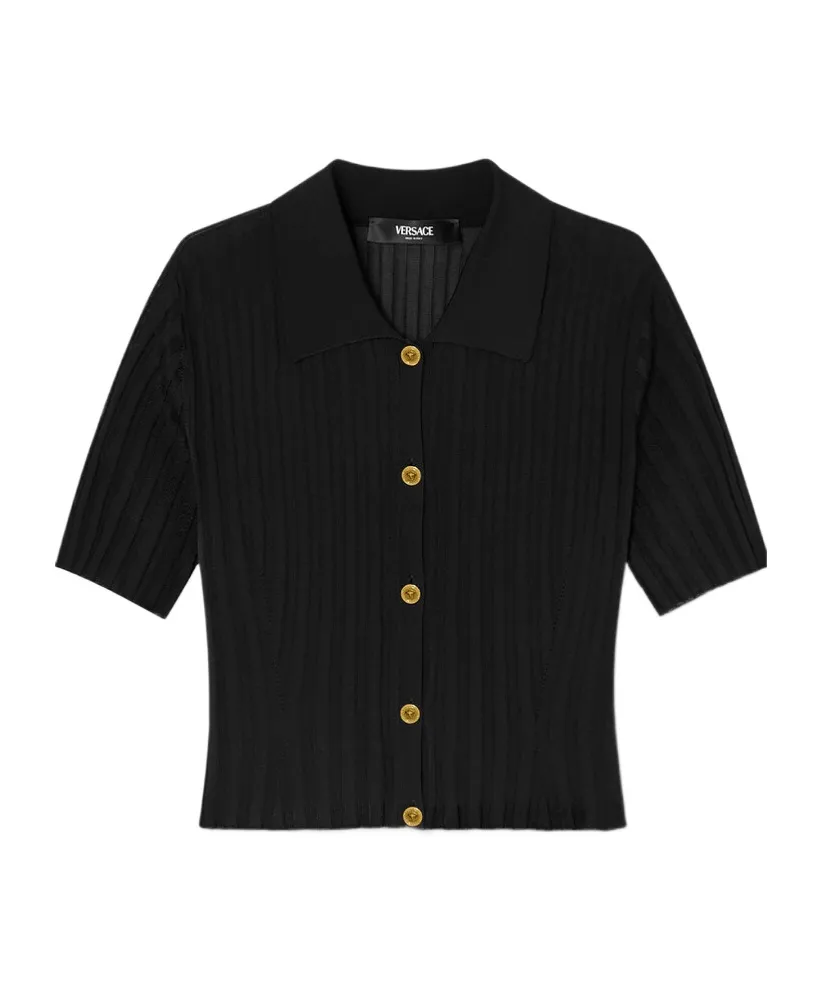 Short-Sleeved Button-Up Knitted Shirt