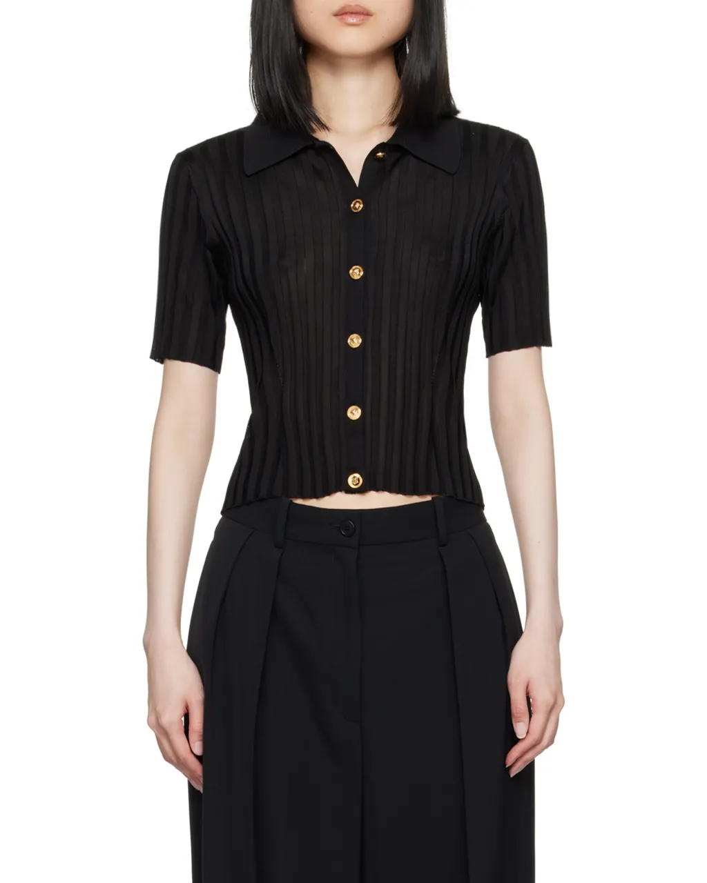 Short-Sleeved Button-Up Knitted Shirt