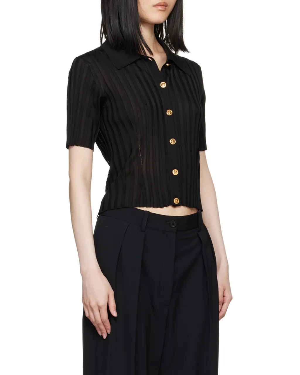Short-Sleeved Button-Up Knitted Shirt