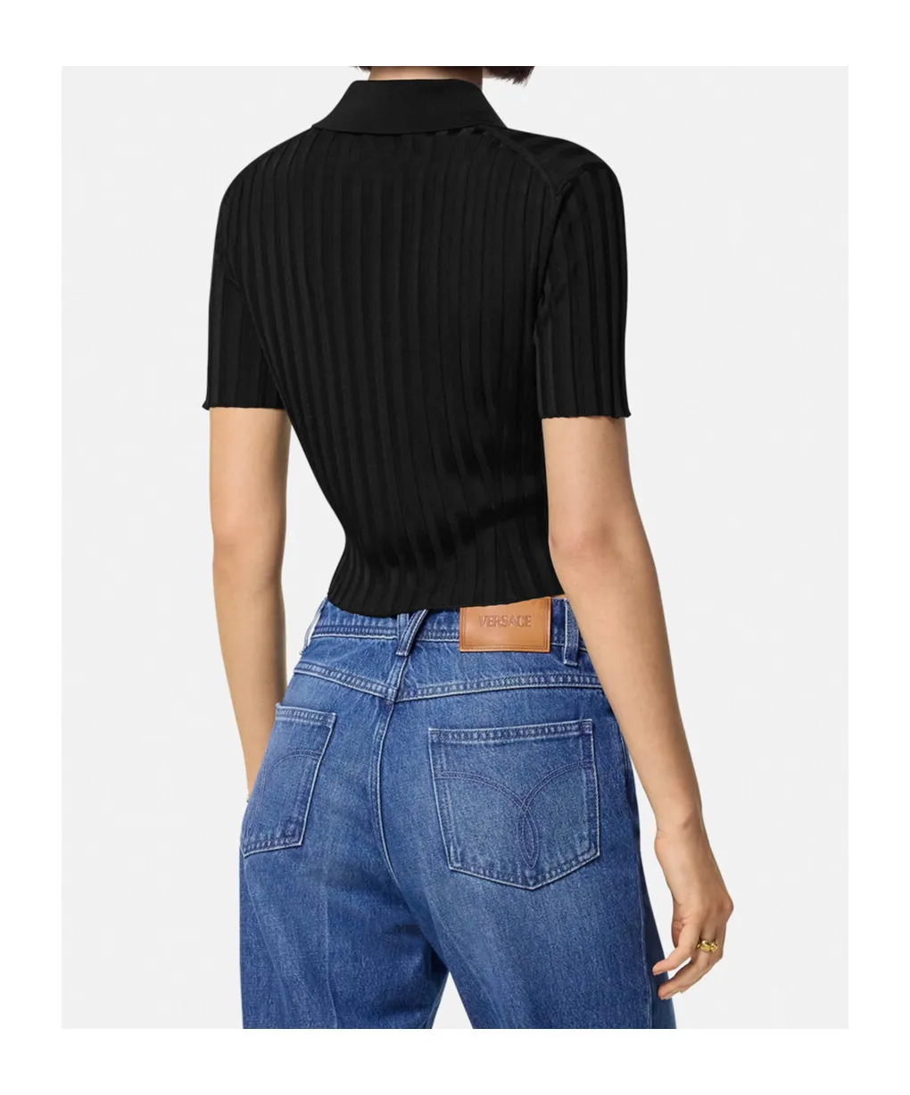 Short-Sleeved Button-Up Knitted Shirt