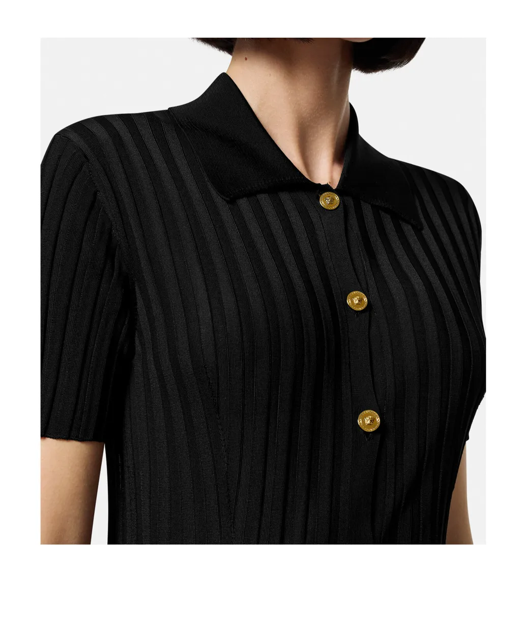 Short-Sleeved Button-Up Knitted Shirt