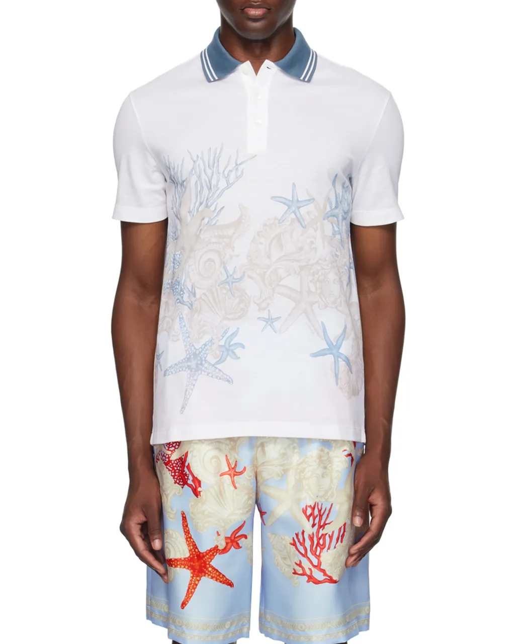 Starfish Printed Short-Sleeved Polo Shirt