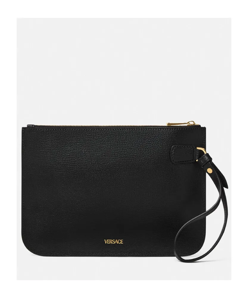 Medusa-Plaque Leather Clutch