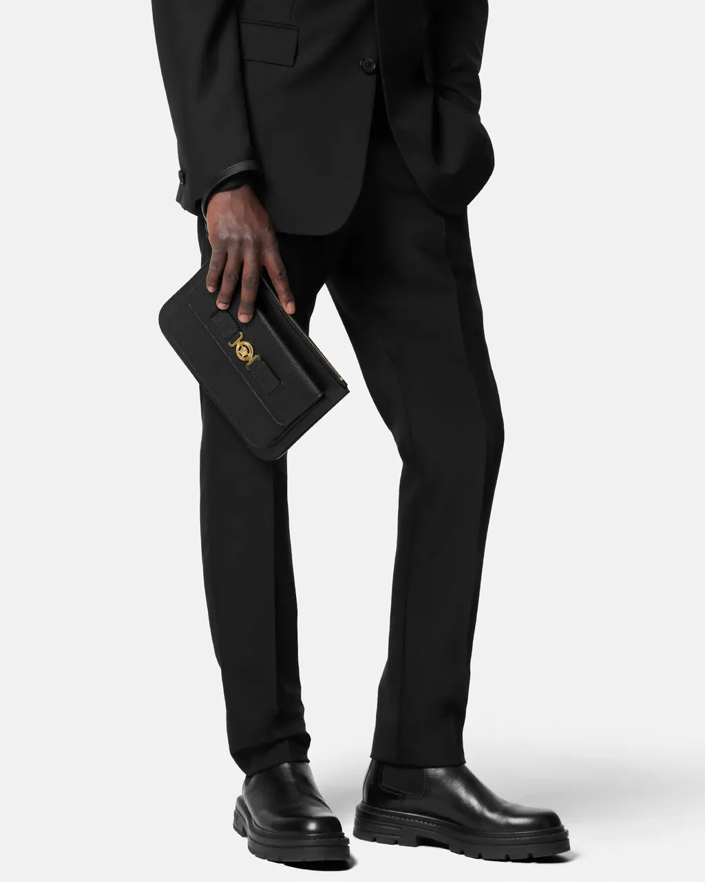 Medusa-Plaque Leather Clutch