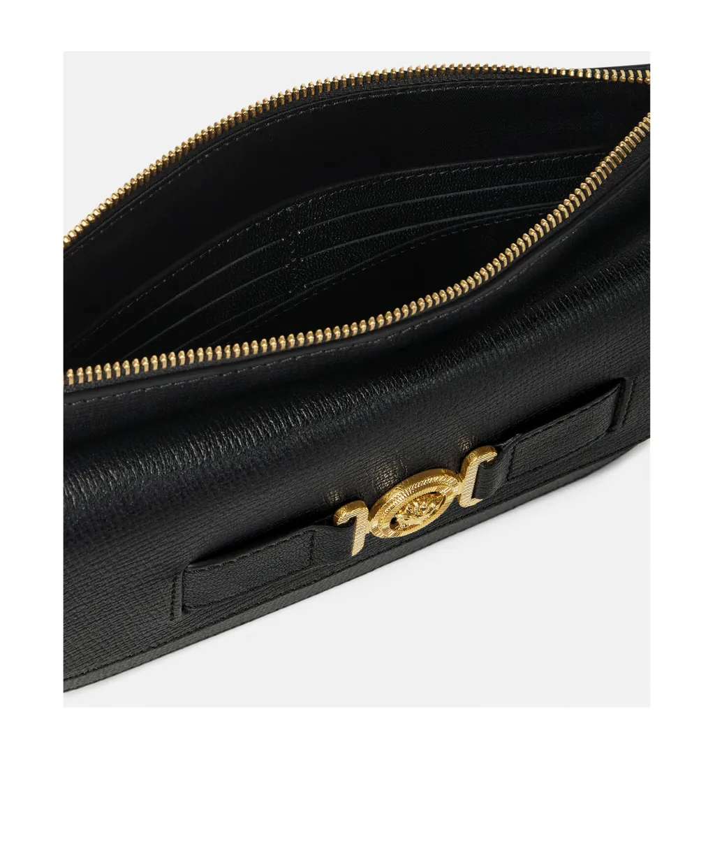 Medusa-Plaque Leather Clutch