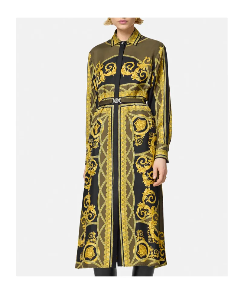 Barocco-Print Long-Sleeved Midi Dress