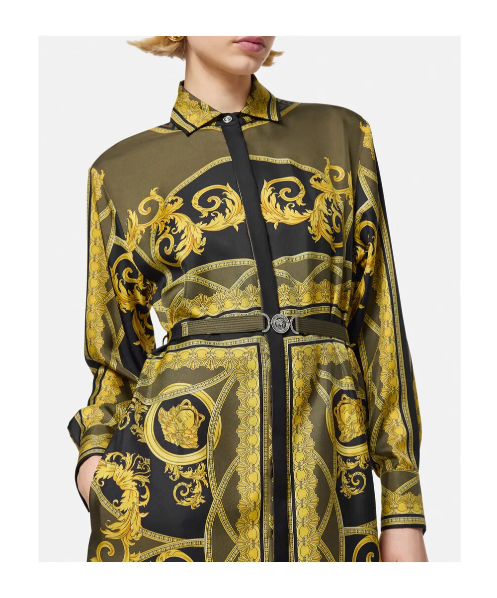 Barocco-Print Long-Sleeved Midi Dress