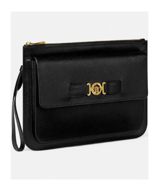 Medusa-Plaque Zipped Clutch Bag