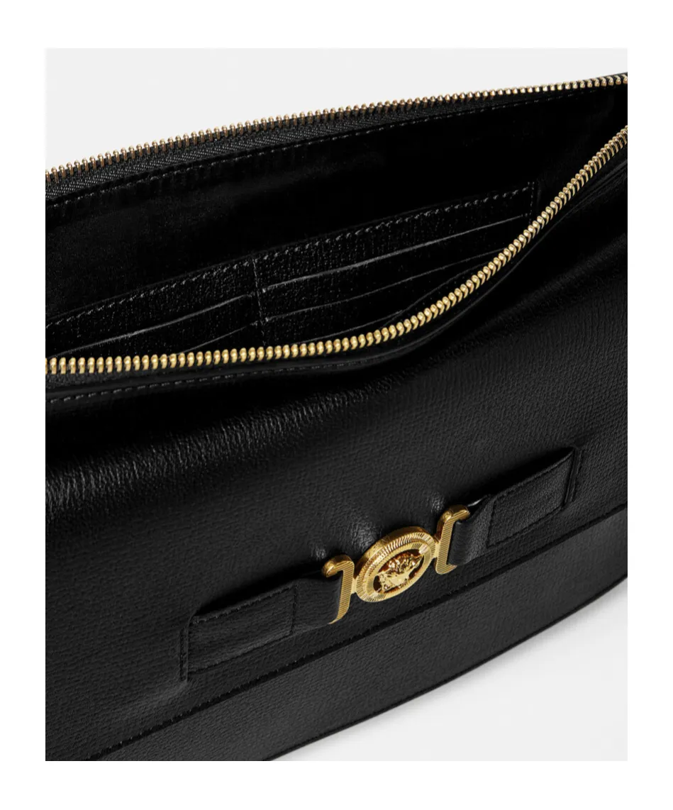 Medusa-Plaque Zipped Clutch Bag