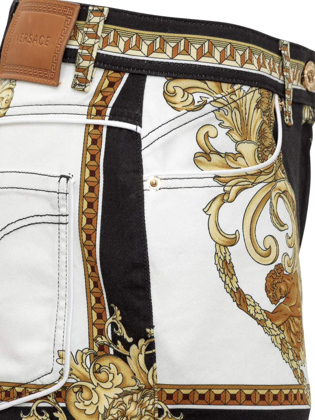 Baroque-Print Denim Shorts