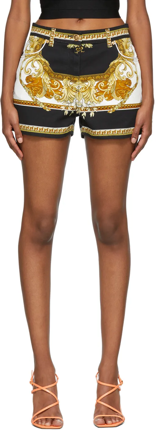 Baroque-Print Denim Shorts