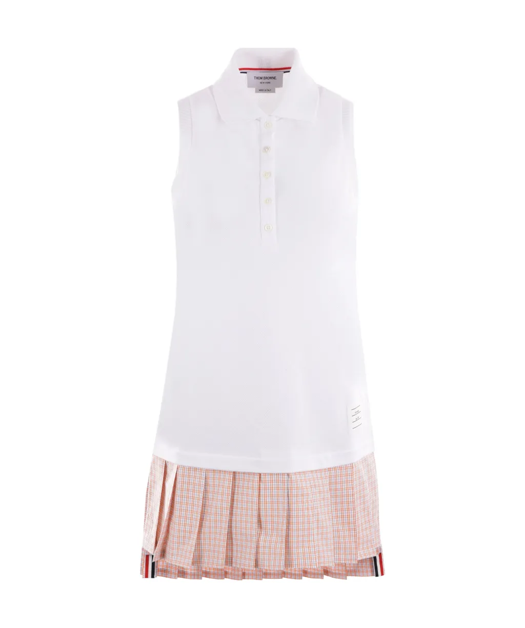 Pleated-Panel Sleeveless Polo Dress