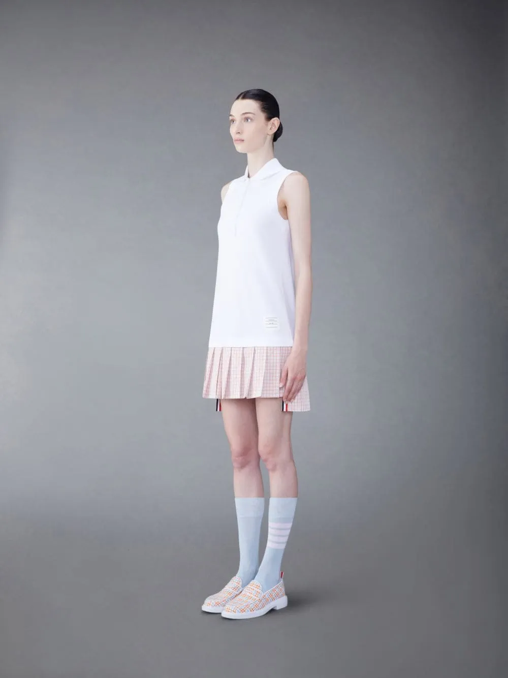 Pleated-Panel Sleeveless Polo Dress