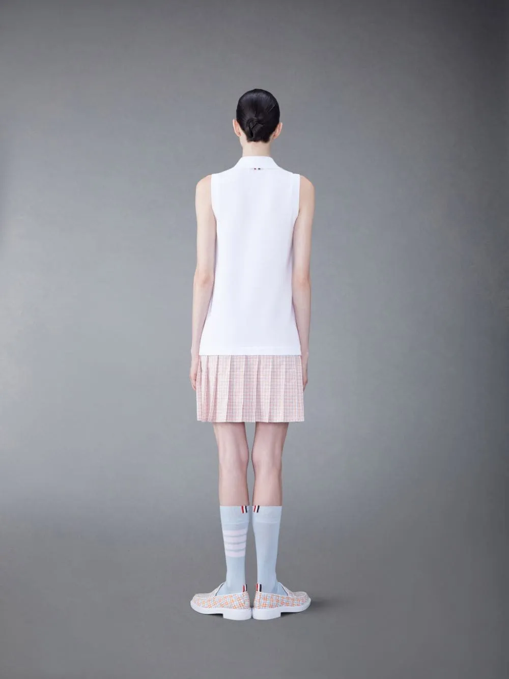 Pleated-Panel Sleeveless Polo Dress