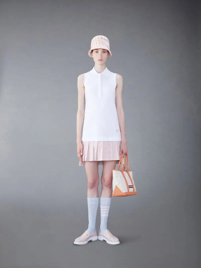 Pleated-Panel Sleeveless Polo Dress