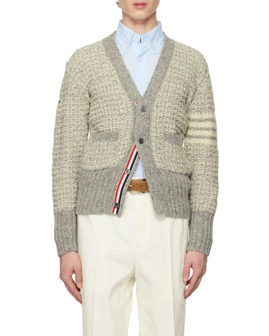 4-Bar MÉLange-Effect Button-Up Cardigan