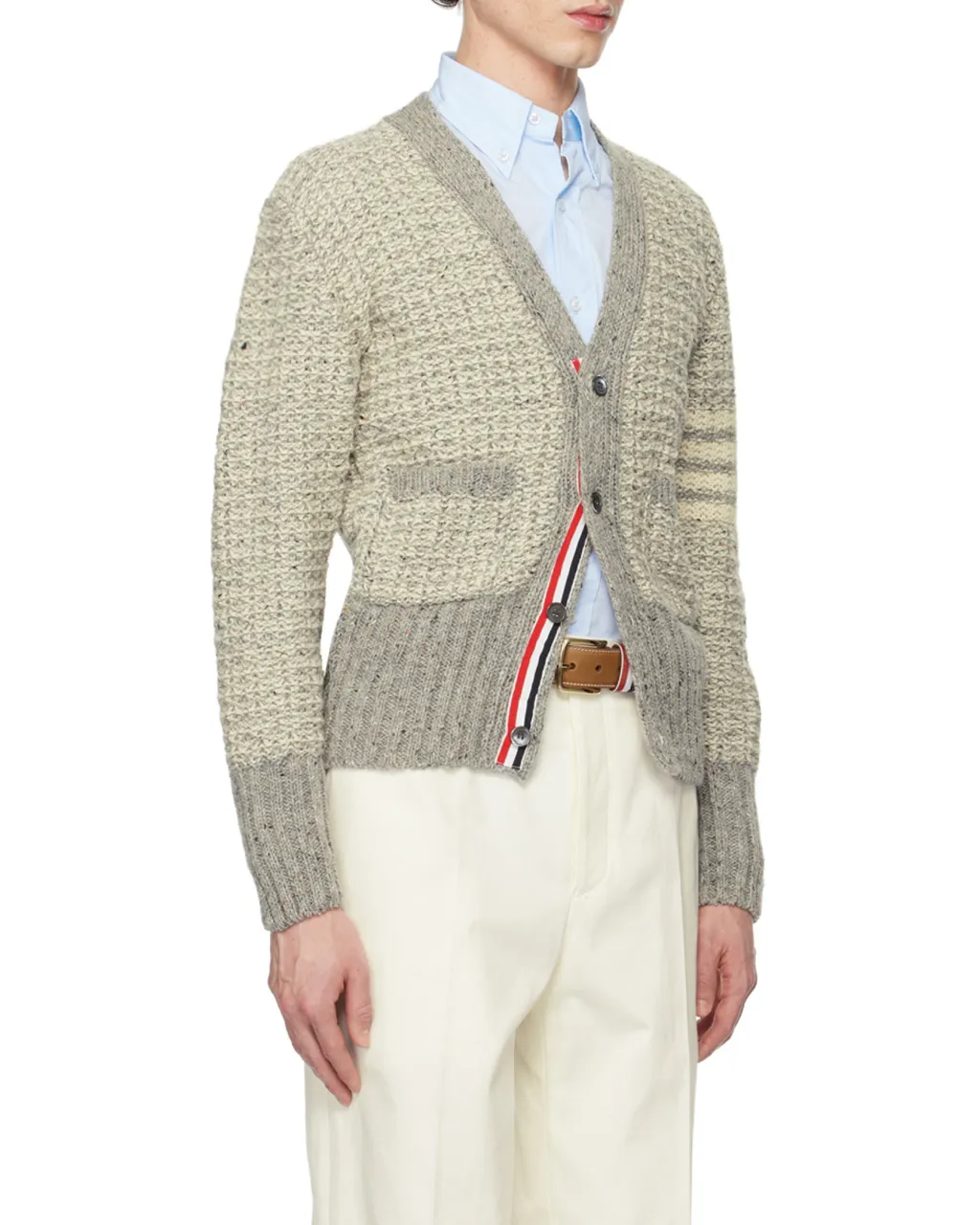 4-Bar MÉLange-Effect Button-Up Cardigan