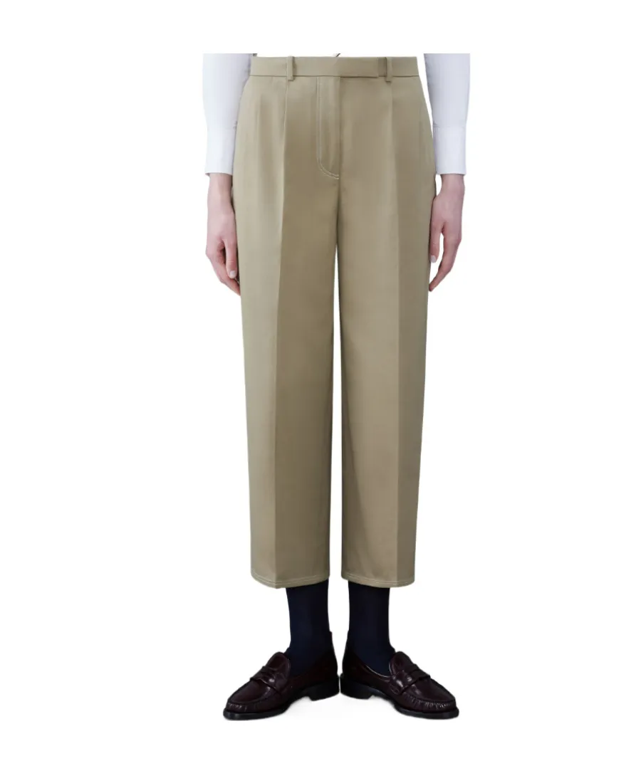 Pleated Cropped Cotton Trousers