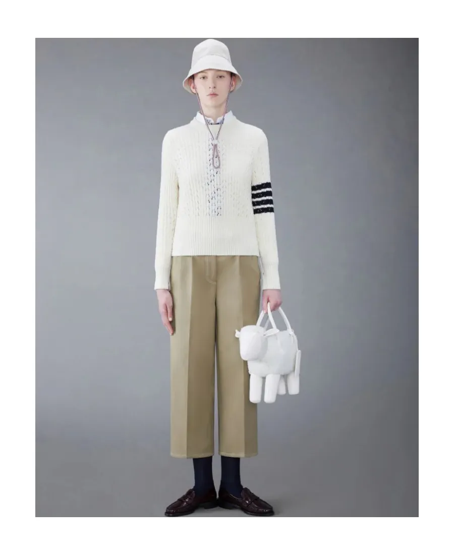 Pleated Cropped Cotton Trousers