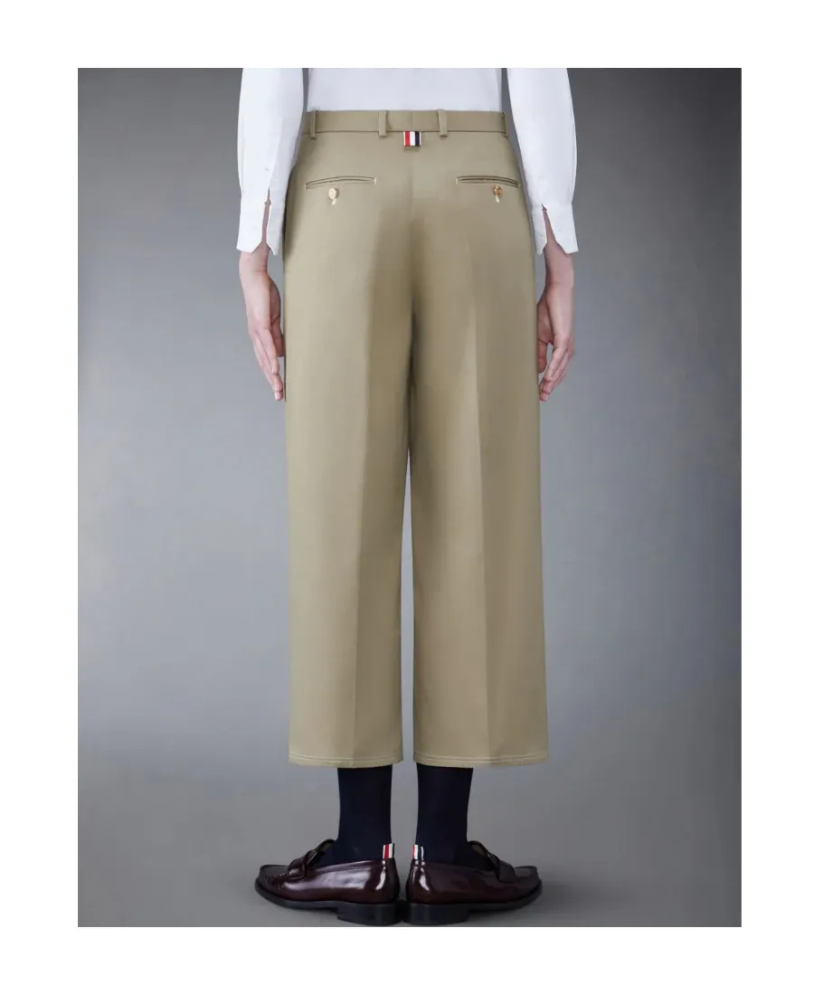 Pleated Cropped Cotton Trousers