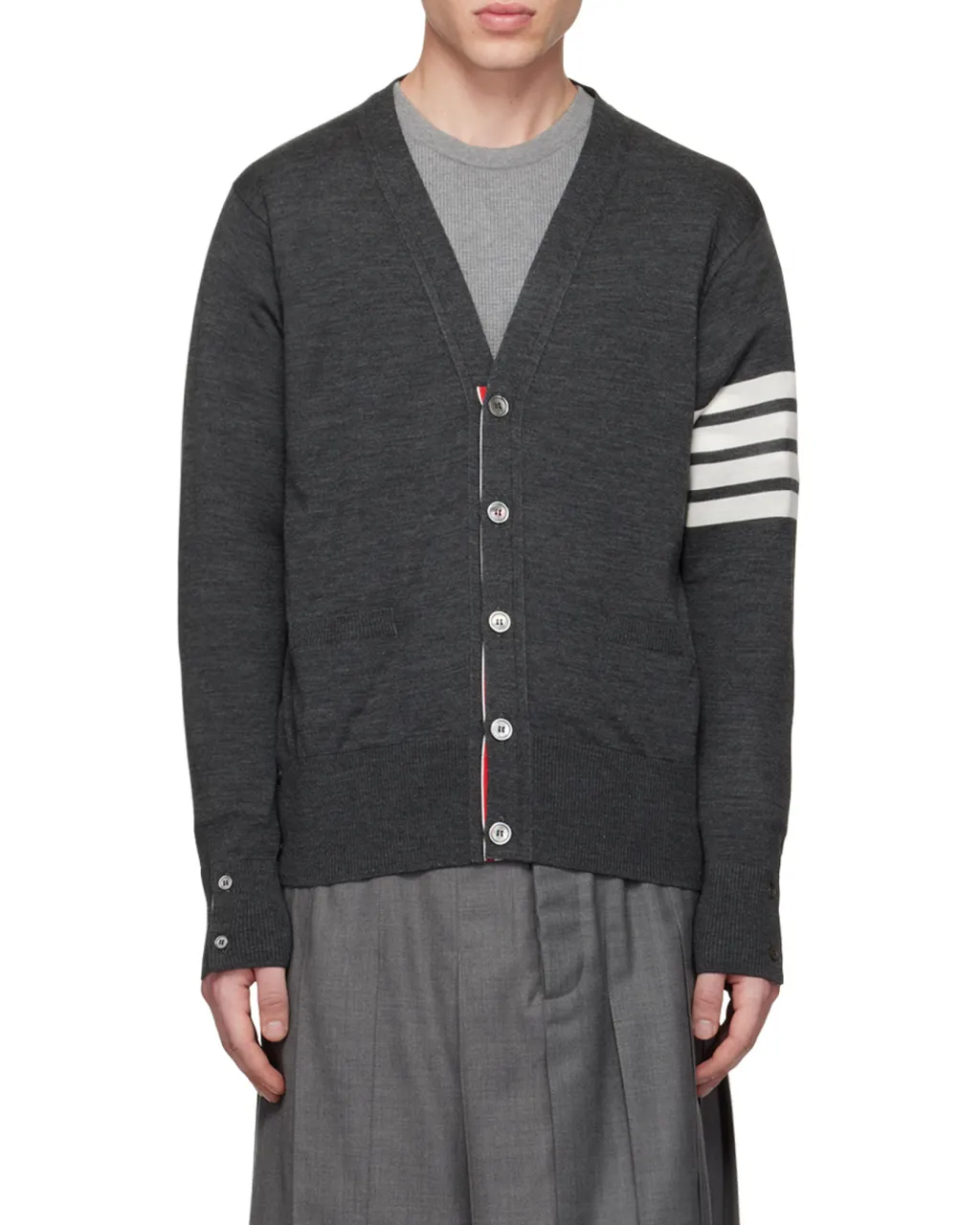 4-Bar V-Neck Knitted Cardigan