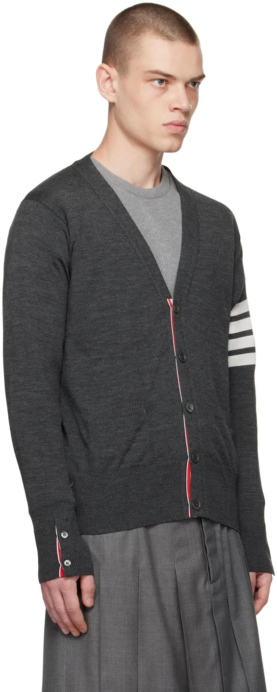 4-Bar V-Neck Knitted Cardigan