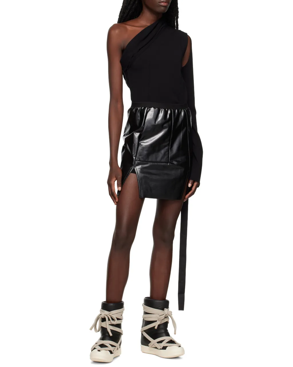 Slit-Detailed Faux Leather Miniskirt