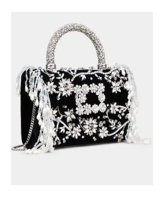 Ramage Jewel Mini Flower Strass Buckle Clutch Bag In Velvet