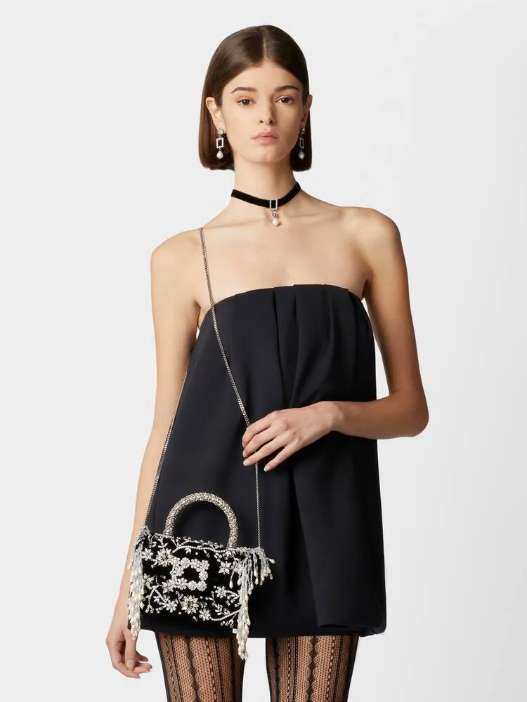 Ramage Jewel Mini Flower Strass Buckle Clutch Bag In Velvet