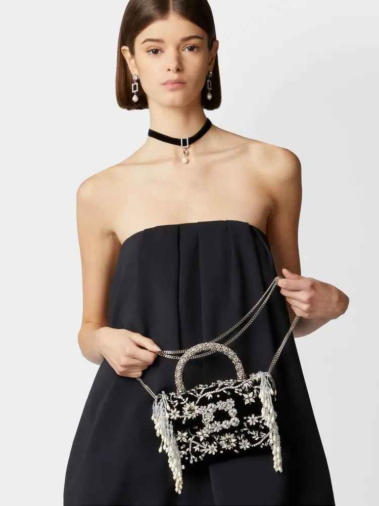 Ramage Jewel Mini Flower Strass Buckle Clutch Bag In Velvet