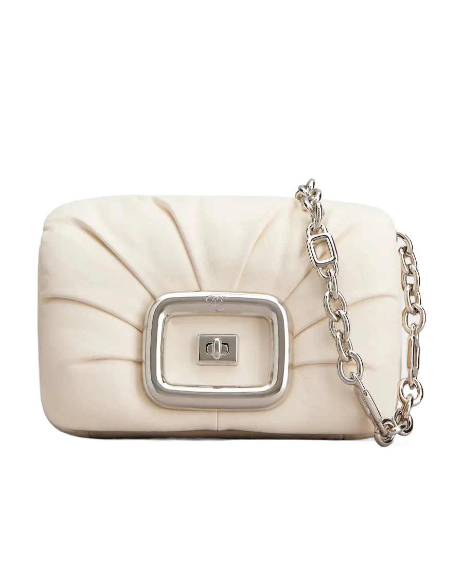 Logo Engraved Foldover Top Shoulder Bag