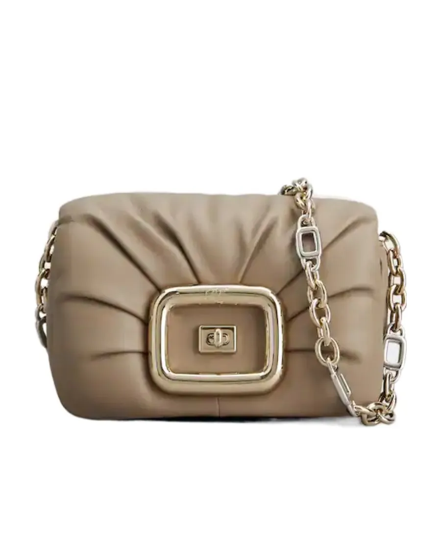 Logo Engraved Foldover Top Shoulder Bag