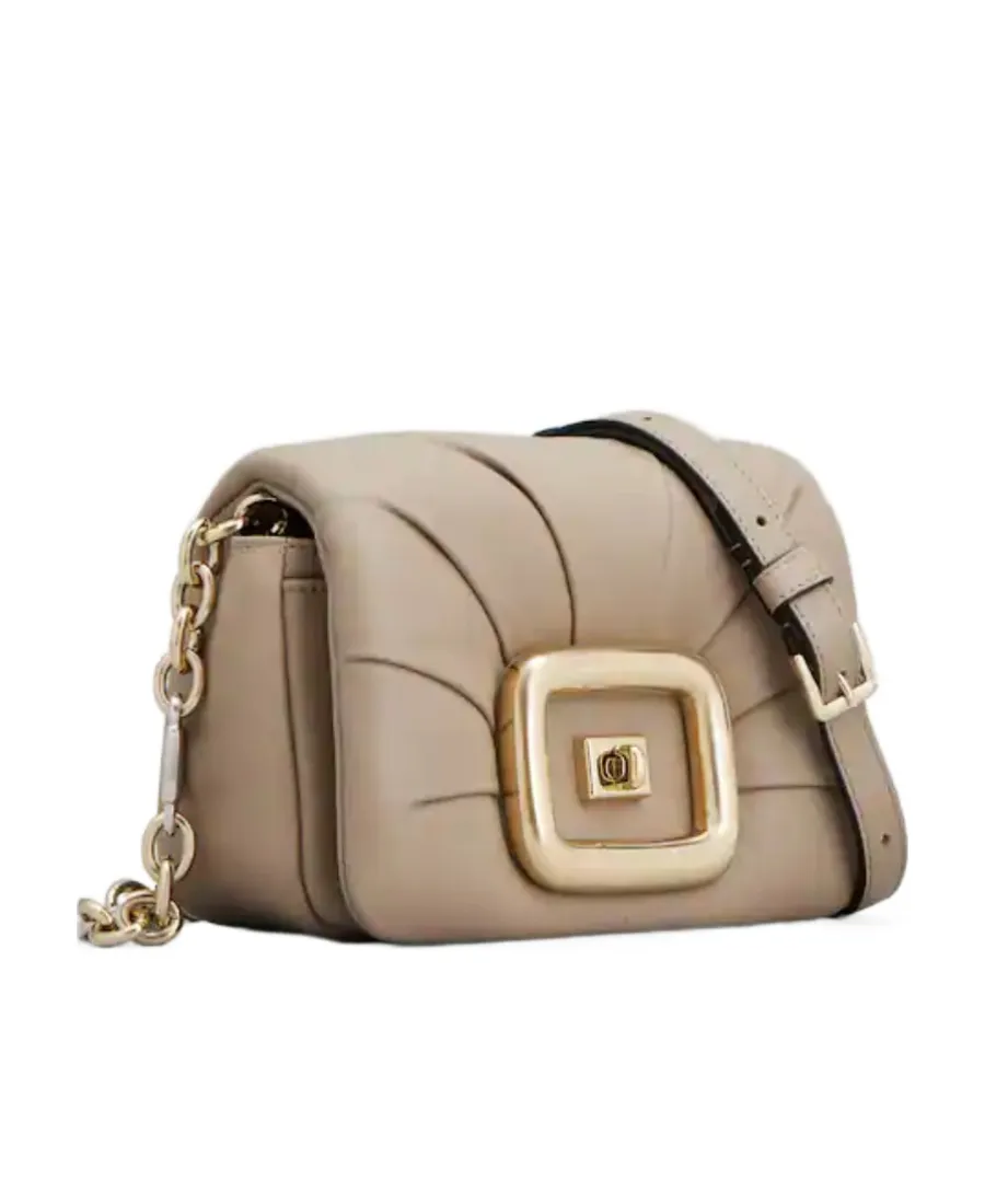 Logo Engraved Foldover Top Shoulder Bag