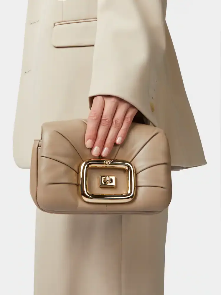Logo Engraved Foldover Top Shoulder Bag